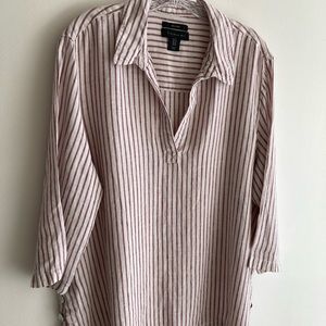Tahari 100% Linen Striped Tunic 3/4 Long Sleeve